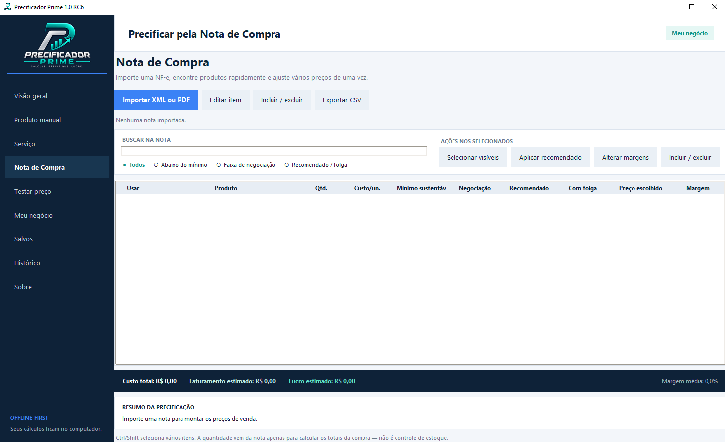 Precificação pela Nota de Compra