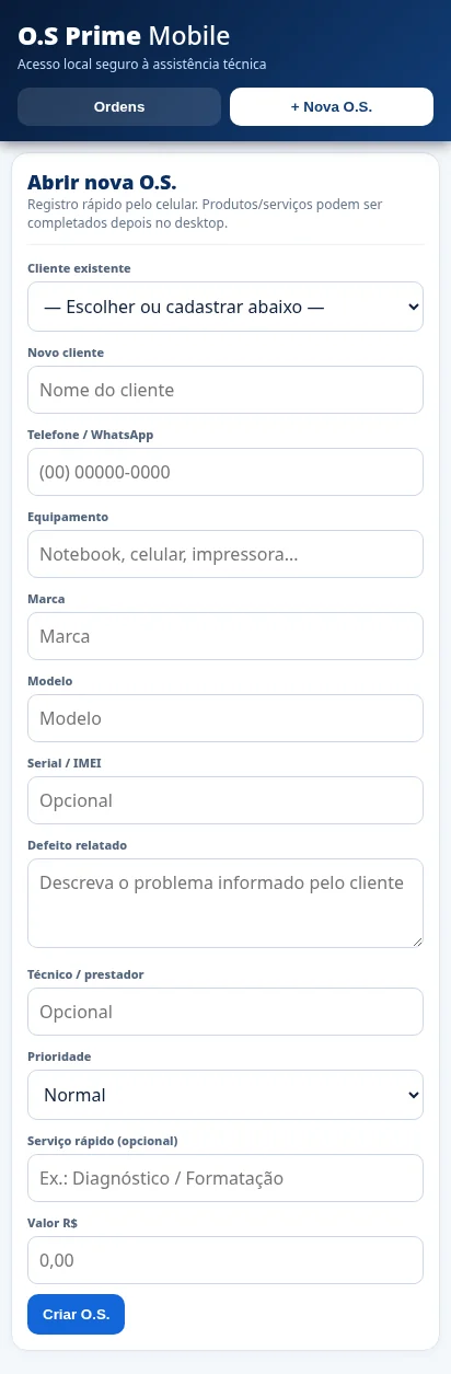 Interface do Mobile extraída do código do sistema.